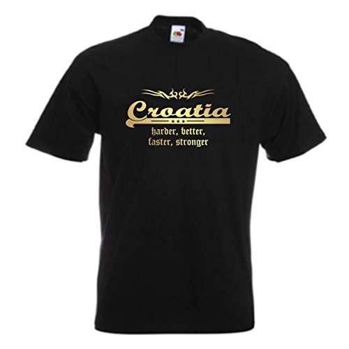 T-Shirt Kroatien Croatia Harder Better Faster Stronger, schwarzes Ländershirt, Fanshirt, Baumwolle, Golddruck, Übergrößen (WMS07-35a) 8XL von Fun T-Shirt