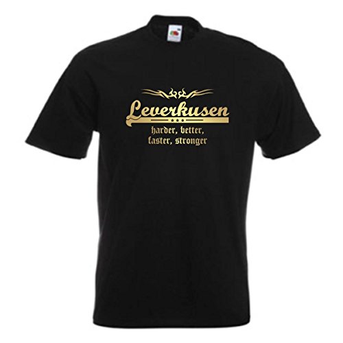T-Shirt Leverkusen Harder Better Faster Stronger Städteshirt mit goldenem Brustdruck bedrucktes Fanshirt mit Tribal große Größen (SFU10-03a) 5XL von Fun T-Shirt