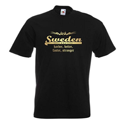 T-Shirt Schweden Sweden Harder Better Faster Stronger, schwarzes Ländershirt, Fanshirt, Baumwolle, Golddruck, Übergrößen (WMS07-55a) 3XL von Fun T-Shirt