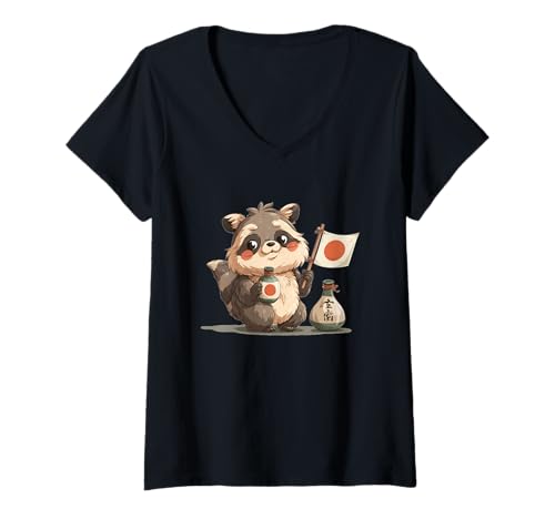Damen Schönes Tanuki-Kostüm für Tierliebhaber T-Shirt mit V-Ausschnitt Damen Schönes Tanuki-Kostüm für Tierliebhaber T-Shirt mit V-Ausschnitt von Fun Tanuki Outfit