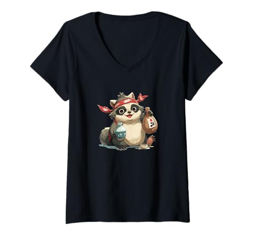 Damen Süßes Tanuki-Kostüm für Japan und Tierliebhaber T-Shirt mit V-Ausschnitt Damen Süßes Tanuki-Kostüm für Japan und Tierliebhaber T-Shirt mit V-Ausschnitt von Fun Tanuki Outfit
