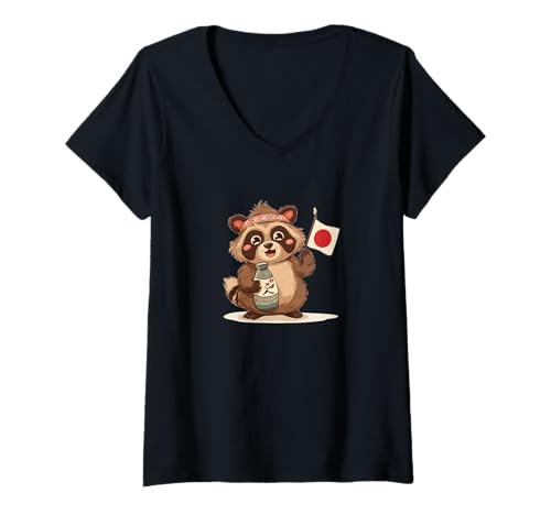 Damen Süßes Tanuki-Kostüm für Jungen und Mädchen T-Shirt mit V-Ausschnitt Damen Süßes Tanuki-Kostüm für Jungen und Mädchen T-Shirt mit V-Ausschnitt von Fun Tanuki Outfit