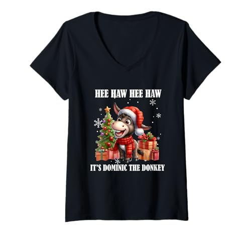 Damen Lustiger italienischer Weihnachts-Esel Dominic der Esel T-Shirt mit V-Ausschnitt Damen Lustiger italienischer Weihnachts-Esel Dominic der Esel T-Shirt mit V-Ausschnitt von Fun Ugly Christmas Traditions Celebration