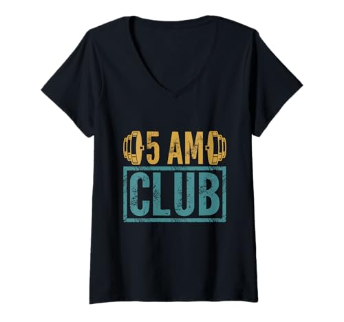 Damen 5 Uhr 5 Uhr Gym Club T-Shirt mit V-Ausschnitt Damen 5 Uhr 5 Uhr Gym Club T-Shirt mit V-Ausschnitt von Fun Weight Lifting Workout Training Joke Pun