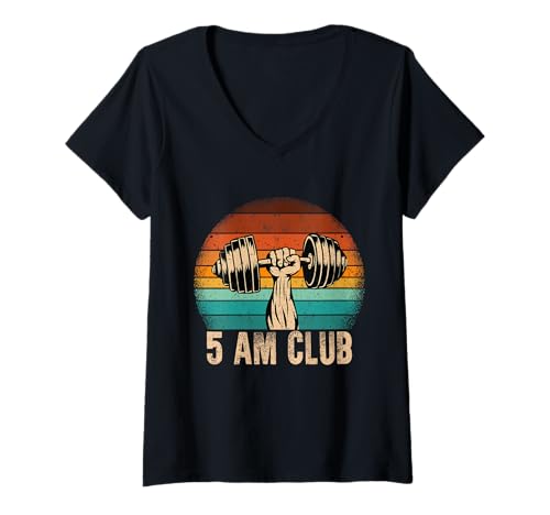 Damen 5 Uhr Club Fitnessstudio T-Shirt mit V-Ausschnitt Damen 5 Uhr Club Fitnessstudio T-Shirt mit V-Ausschnitt von Fun Weight Lifting Workout Training Joke Pun