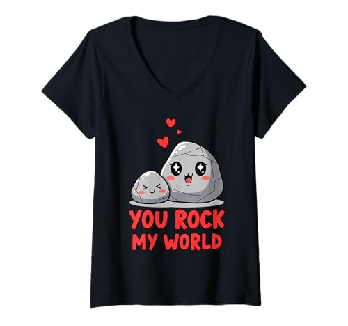 Damen You Rock My World niedliches Stein-Design T-Shirt mit V-Ausschnitt Damen You Rock My World niedliches Stein-Design T-Shirt mit V-Ausschnitt von Fun and Adorable Humor Design