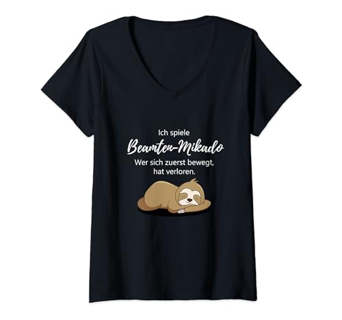 Damen Spruch Beamten-Mikado Faultier T-Shirt mit V-Ausschnitt Damen Spruch Beamten-Mikado Faultier T-Shirt mit V-Ausschnitt von Fun für Beamte