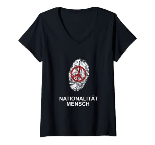 Damen Nationalität Mensch - gegen Krieg - für Frieden T-Shirt mit V-Ausschnitt Damen Nationalität Mensch - gegen Krieg - für Frieden T-Shirt mit V-Ausschnitt von Fun für den Frieden