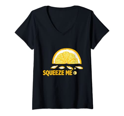 Damen Squeeze Me - Zitrone T-Shirt mit V-Ausschnitt Damen Squeeze Me - Zitrone T-Shirt mit V-Ausschnitt von Fun 'n' More
