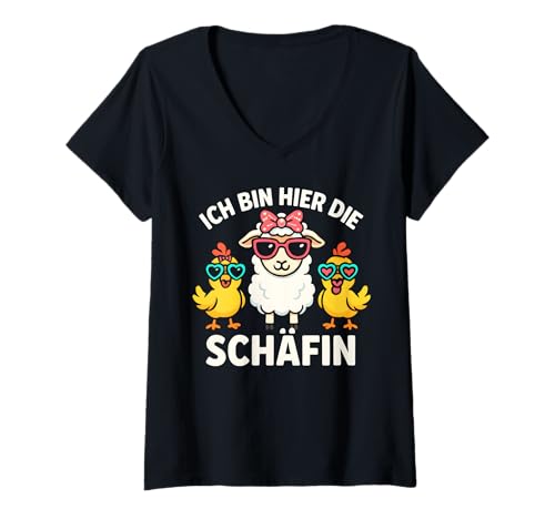 Damen Ich Bin Hier Die Schäfin - Lustiges Schaf Chefin T-Shirt mit V-Ausschnitt von Fun & Humor Sprüche & Geschenke