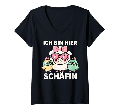 Damen Ich Bin Hier Die Schäfin - Lustiges Schaf Chefin T-Shirt mit V-Ausschnitt von Fun & Humor Sprüche & Geschenke