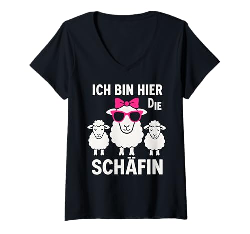 Damen Ich Bin Hier Die Schäfin - Lustiges Schaf Chefin T-Shirt mit V-Ausschnitt von Fun & Humor Sprüche & Geschenke