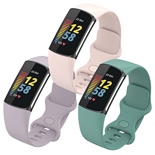 FunBand Armband kompatibel mit Fitbit Charge 5 Armband, Weiches Silikon Sport Ersatzband Verstellbares Uhrenarmband Armbänder für Fitbit Charge 5 Activity Tracker für Damen Herren, 3-Pack von FunBand