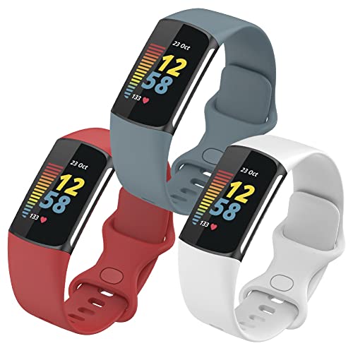 FunBand Armband kompatibel mit Fitbit Charge 5 Armband, Weiches Silikon Sport Ersatzband Verstellbares Uhrenarmband Armbänder für Fitbit Charge 5 Activity Tracker für Damen Herren, 3-Pack von FunBand