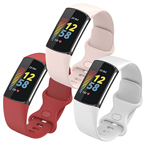 FunBand Armband kompatibel mit Fitbit Charge 5 Armband, Weiches Silikon Sport Ersatzband Verstellbares Uhrenarmband Armbänder für Fitbit Charge 5 Activity Tracker für Damen Herren, 3-Pack von FunBand