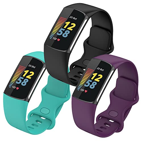 FunBand Armband kompatibel mit Fitbit Charge 5 Armband, Weiches Silikon Sport Ersatzband Verstellbares Uhrenarmband Armbänder für Fitbit Charge 5 Activity Tracker für Damen Herren, 3-Pack von FunBand