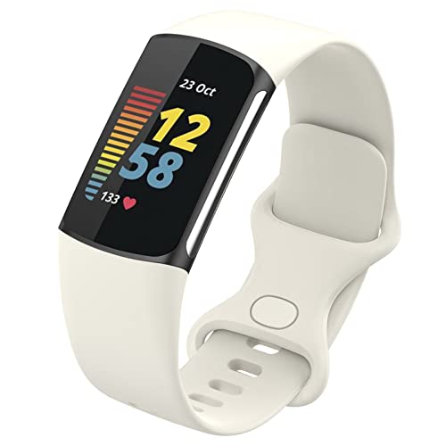 FunBand Armband kompatibel mit Fitbit Charge 5 Armband, Weiches Silikon Sport Ersatzband Verstellbares Uhrenarmband Armbänder für Fitbit Charge 5 Activity Tracker für Damen Herren, Aprikose von FunBand