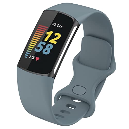 FunBand Armband kompatibel mit Fitbit Charge 5 Armband, Weiches Silikon Sport Ersatzband Verstellbares Uhrenarmband Armbänder für Fitbit Charge 5 Activity Tracker für Damen Herren, Blau von FunBand