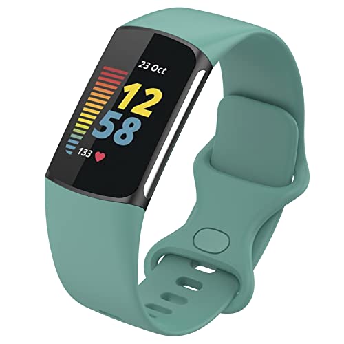 FunBand Armband kompatibel mit Fitbit Charge 5 Armband, Weiches Silikon Sport Ersatzband Verstellbares Uhrenarmband Armbänder für Fitbit Charge 5 Activity Tracker für Damen Herren, Grün von FunBand