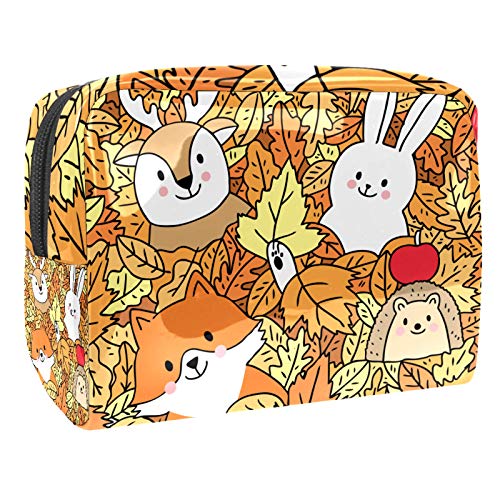 Kleine Make-up-Tasche, Reise-Kosmetiktasche für Damen und Mädchen, wasserdicht, tragbar, Kulturbeutel, tägliche Aufbewahrung, Organizer, Cartoon-Herbst-Aniamls von FunHOMEs