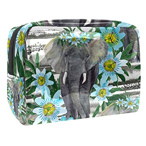 Kleine Make-up-Tasche, Reise-Kosmetiktasche für Damen und Mädchen, wasserdicht, tragbar, Kulturbeutel, tägliche Aufbewahrung, Organizer, Elefant und Passionsblumen von FunHOMEs