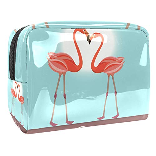 Kleine Make-up-Tasche, Reise-Kosmetiktasche für Damen und Mädchen, wasserdicht, tragbar, Kulturbeutel, tägliche Aufbewahrung, Organizer, Flamingo-Liebe von FunHOMEs