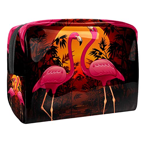 Kleine Make-up-Tasche, Reise-Kosmetiktasche für Damen und Mädchen, wasserdicht, tragbar, Kulturbeutel, tägliche Aufbewahrung, Organizer, Flamingo-Sonnenuntergang von FunHOMEs
