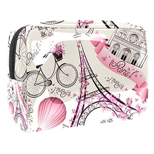 Kleine Make-up-Tasche, Reise-Kosmetiktasche für Damen und Mädchen, wasserdicht, tragbar, Kulturbeutel, tägliche Aufbewahrung, Organizer, Pariser Eiffelturm-Ballon von FunHOMEs