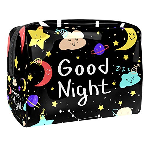 Kleine Make-up-Tasche, Reise-Kosmetiktasche für Damen und Mädchen, wasserdicht, tragbar, Kulturbeutel, tägliche Aufbewahrung, Organizer, niedlicher Mond, Wolken, Planeten, Sterne von FunHOMEs