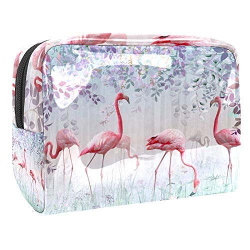 Kleine Make-up-Tasche, Reise-Kosmetiktasche für Damen und Mädchen, wasserdicht, tragbar, Kulturbeutel, tägliche Aufbewahrung, Organizer, rosa Flamingos von FunHOMEs