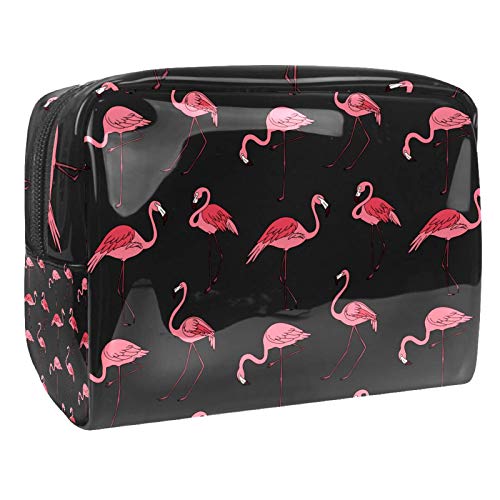 Kleine Make-up-Tasche, Reise-Kosmetiktasche für Damen und Mädchen, wasserdicht, tragbar, Kulturbeutel, tägliche Aufbewahrung, Organizer, rosa und schwarzes Flamingo-Muster von FunHOMEs