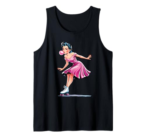 Retro 50er Jahre PinUp Girl mit Kaugummi und Rollschuhen Tank Top von FunShirtDealer