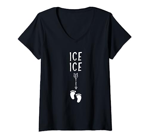 Damen Ice Ice Schwanger Baby Anküdigung werdende Mutter T-Shirt mit V-Ausschnitt von FunShirtDesign Ice Ice Schwanger Baby Anküdigung