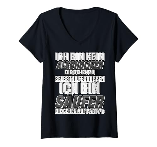 Damen Alkoholiker - Lustiger Spruch T-Shirt mit V-Ausschnitt von FunShop