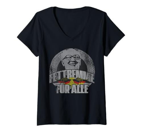 Damen Fettbemme für alle, Osten, Ossi, DDR - Lustiger Spruch T-Shirt mit V-Ausschnitt Damen Fettbemme für alle, Osten, Ossi, DDR - Lustiger Spruch T-Shirt mit V-Ausschnitt von FunShop