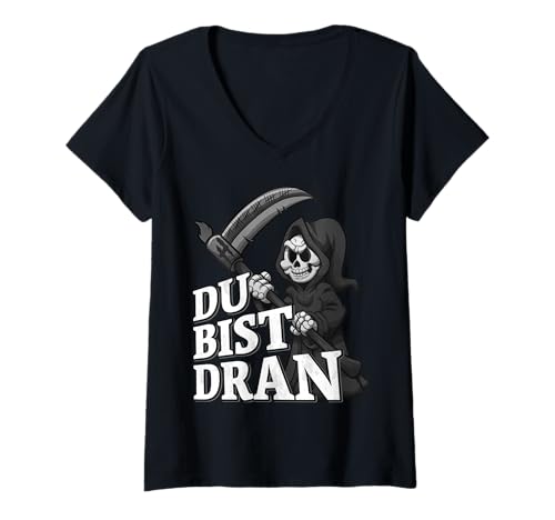 Damen Sensenmann Abflug Du bist dran - Lustiger Spruch T-Shirt mit V-Ausschnitt von FunShop