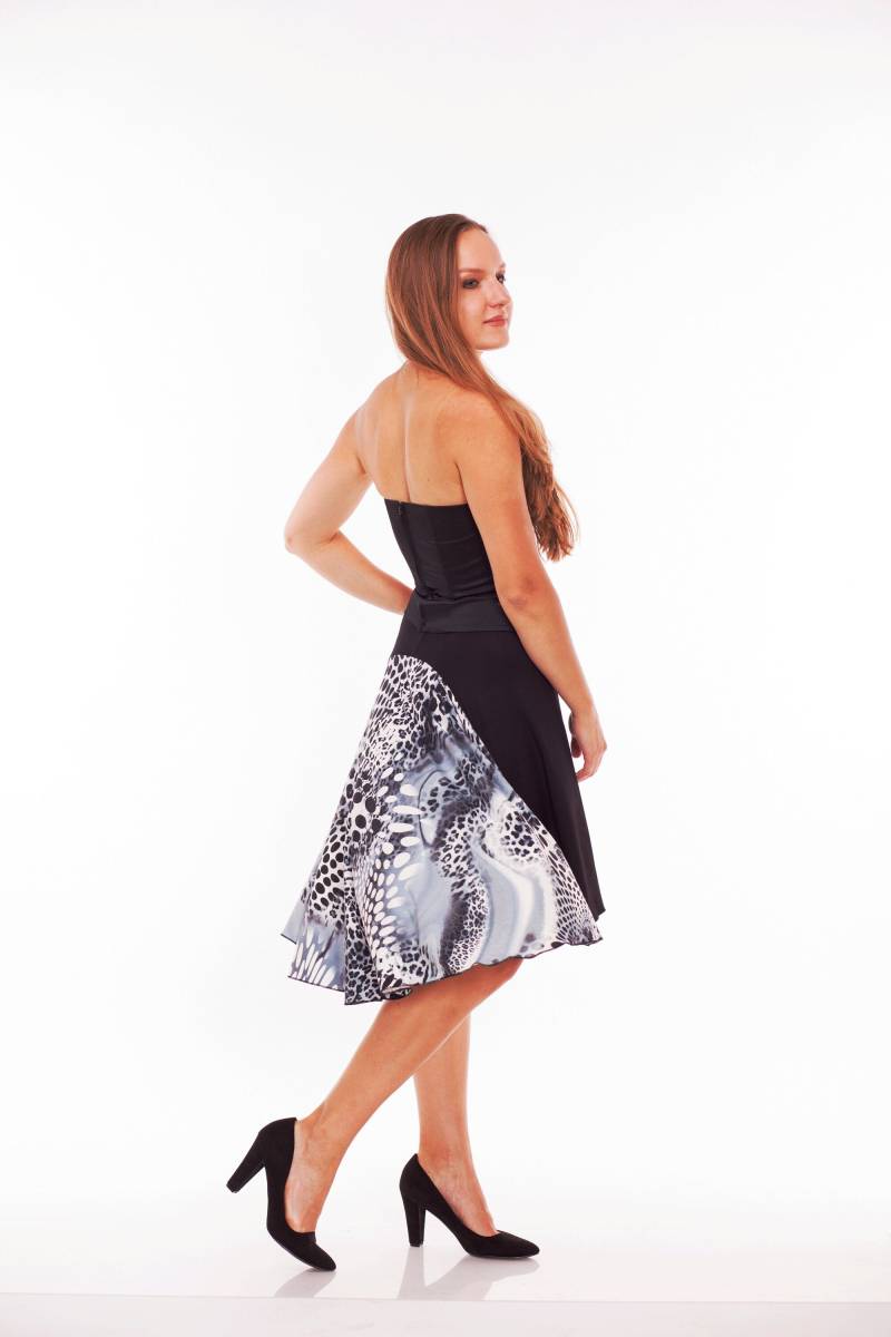 Tango Rock Mit Rücken Einlass, Schwarz Grau Weiß Print Rock, Auf Lager Kleidung, Tier Druck Jupe Tango, Robe von FunTango