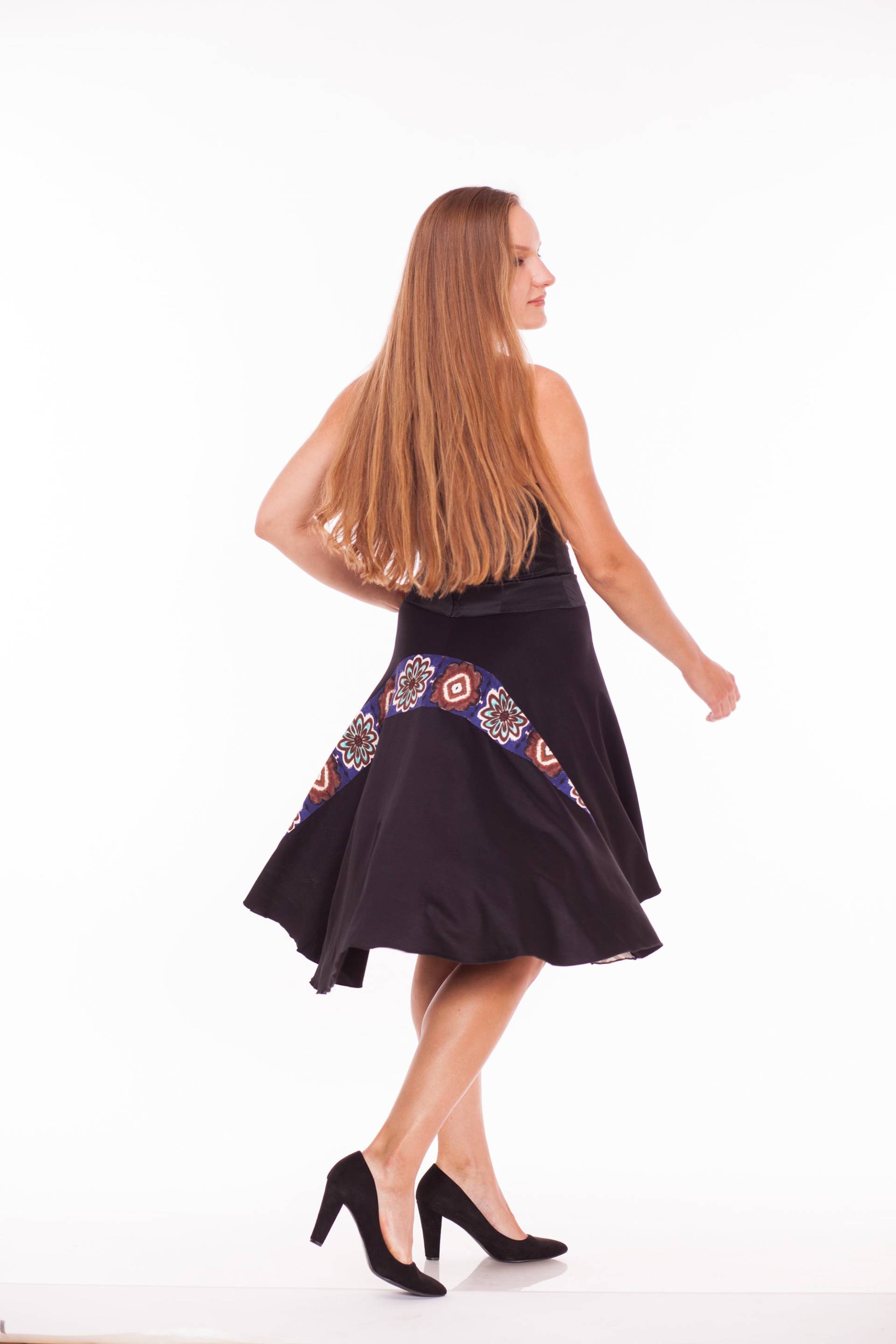 Tango Rock Mit Rücken Einlass, Vblack Blue Für Tango, Kleidung, Boho Print Blau Streifen Rock, Jupe, Kleidung von FunTango