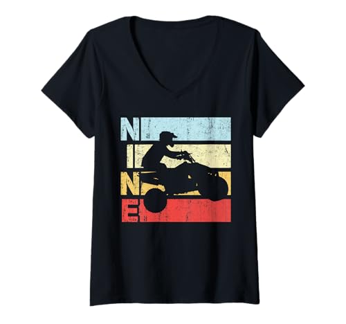 Damen ATV 9. Geburtstag Party ATV 4 Wheeler Quad Thema Geburtstag T-Shirt mit V-Ausschnitt Damen ATV 9. Geburtstag Party ATV 4 Wheeler Quad Thema Geburtstag T-Shirt mit V-Ausschnitt von FunTime Birthday Apparel Megastore Co.