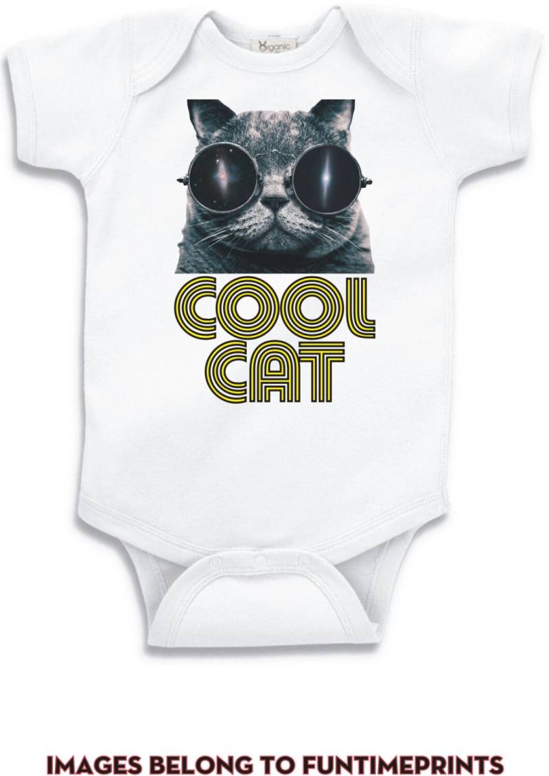 Cool Cat - Spaß T-Shirt Oder Body Lustige Kätzchen Kleidung Kleinkind Jugend Kinder in Weiß Grau Rosa Blau 0262 von FunTimePrints