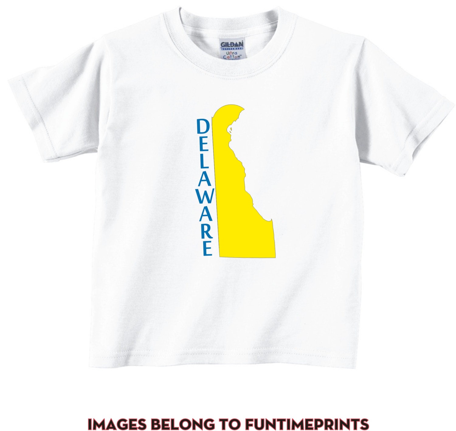 Delaware - Lustiges State Map T-Shirt Oder Bodysuit -Lustige Uni Kleidung Säugling Kleinkind Kinder- in Weiß Grau Pink Blau -124 von FunTimePrints