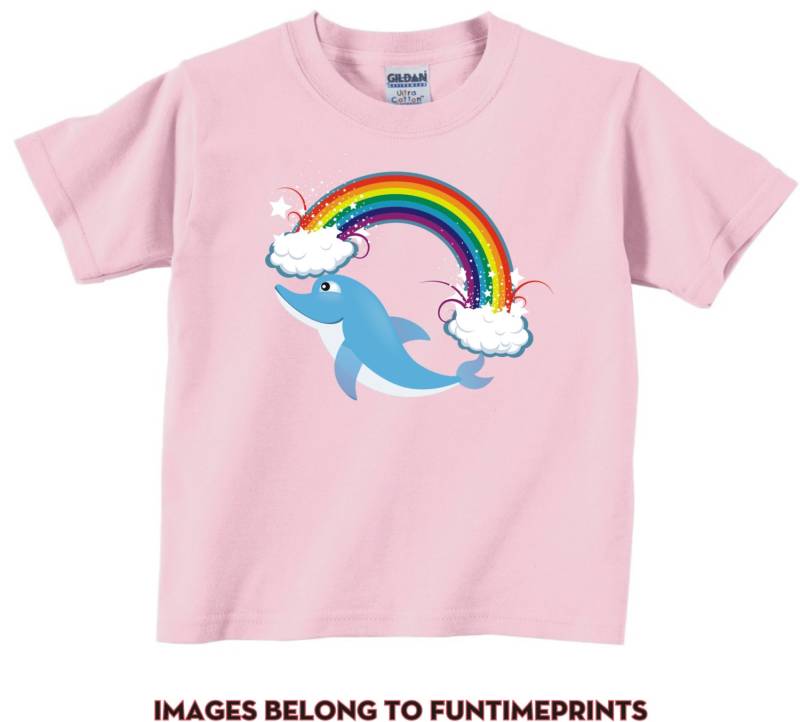 Dolphin Rainbow - Spaß T-Shirt Oder Body Lustige Kleidung Für Kleinkind Jugend Kinder-In Weiß Grau Rosa Blau -0096 von FunTimePrints
