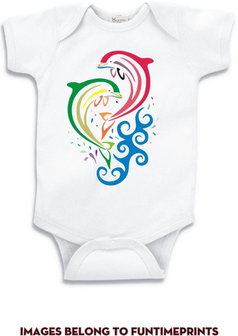 Dolphins Splashing - Spaß T-Shirt Oder Body Lustige Kleidung Kleinkind Jugend Kinder Stammes in Weiß Grau Rosa Blau 223 von FunTimePrints