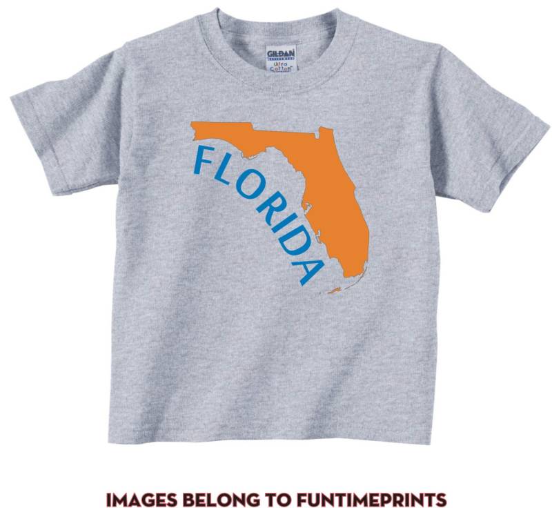 Florida - Lustiges State Map T-Shirt Oder Bodysuit -Lustige Uni Kleidung Säugling Kleinkind Jugendkinder- in Weiß Grau Pink Blau -126 von FunTimePrints