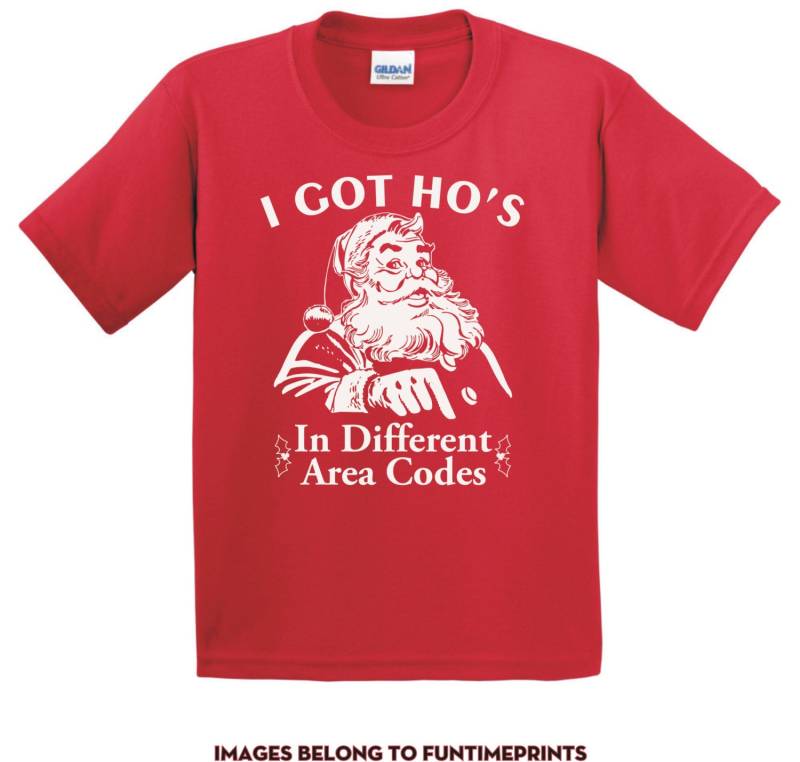 Ich Habe Hos in Verschiedenen Area Codes Santa - Erwachsene & Kleinkind Größen Spaß Grün Rot T-Shirt Oder Body Lustige Weihnachten Urlaub Jugend von FunTimePrints