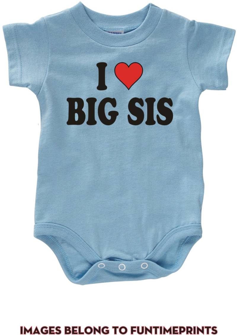 Ich Herz Big Sis - Liebe Spaß T-Shirt Oder Body Lustige Kleidung Für Kleinkind Jugend Kinder in Weiß Grau Rosa Blau -0081 von FunTimePrints