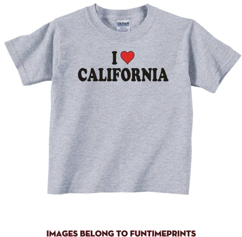 Ich Herz California - Liebe Spaß T-Shirt Oder Body Lustige Kleidung Für Kleinkind Jugend Kinder in Weiß Grau Rosa Blau -0092 von FunTimePrints