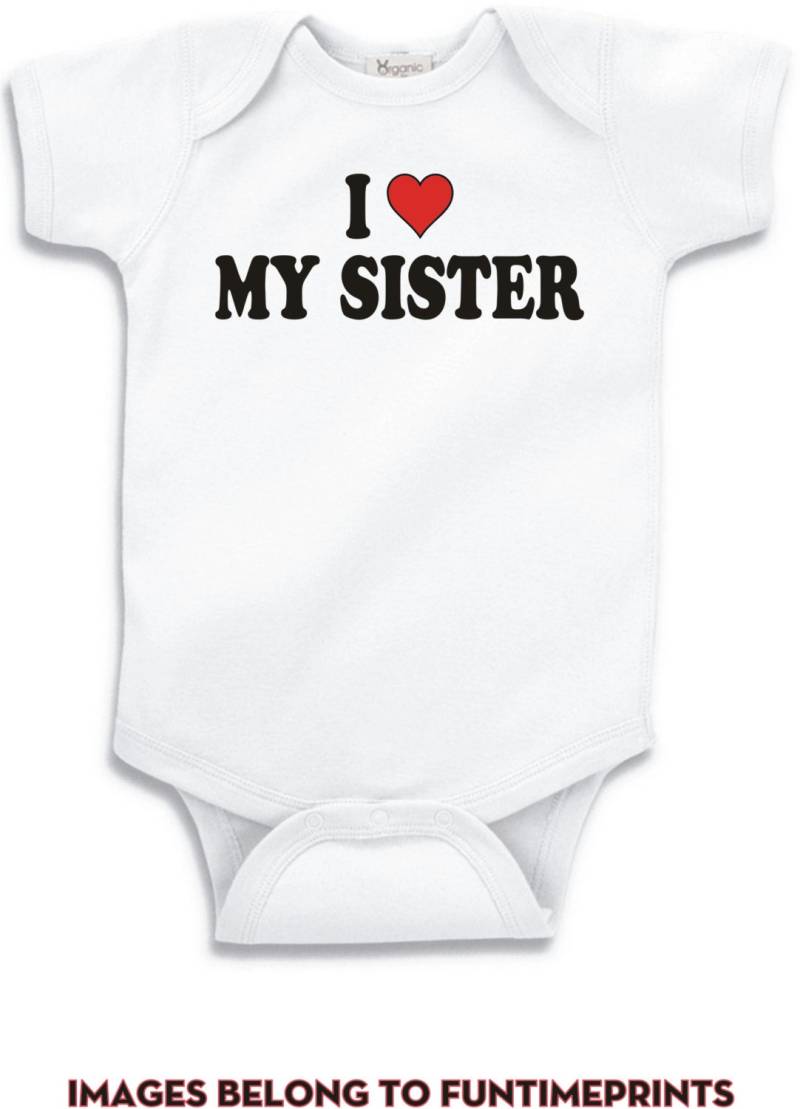 Ich Herz Meine Schwester - Liebe Spaß T-Shirt Oder Body Lustige Kleidung Für Kleinkind Jugend Kinder in Weiß Grau Rosa Blau -0077 von FunTimePrints