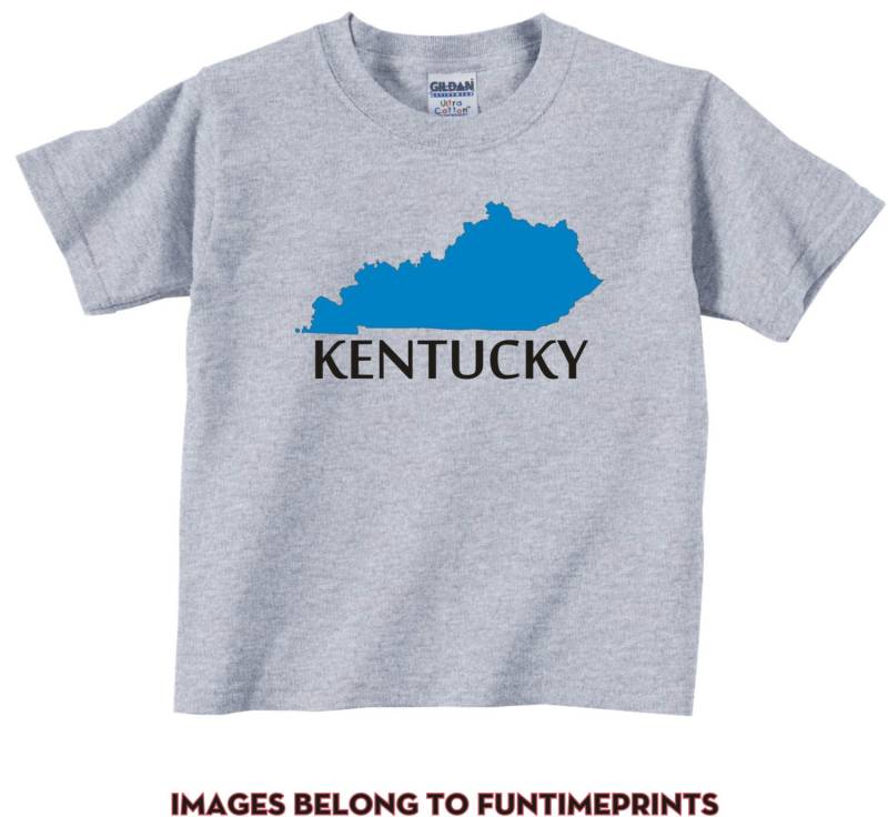 Kentucky -Fun State Map T-Shirt Oder Bodysuit - Uni Kleidung Säugling Kleinkind Kinder-In Weiß Grau Pink Blau -198 von FunTimePrints
