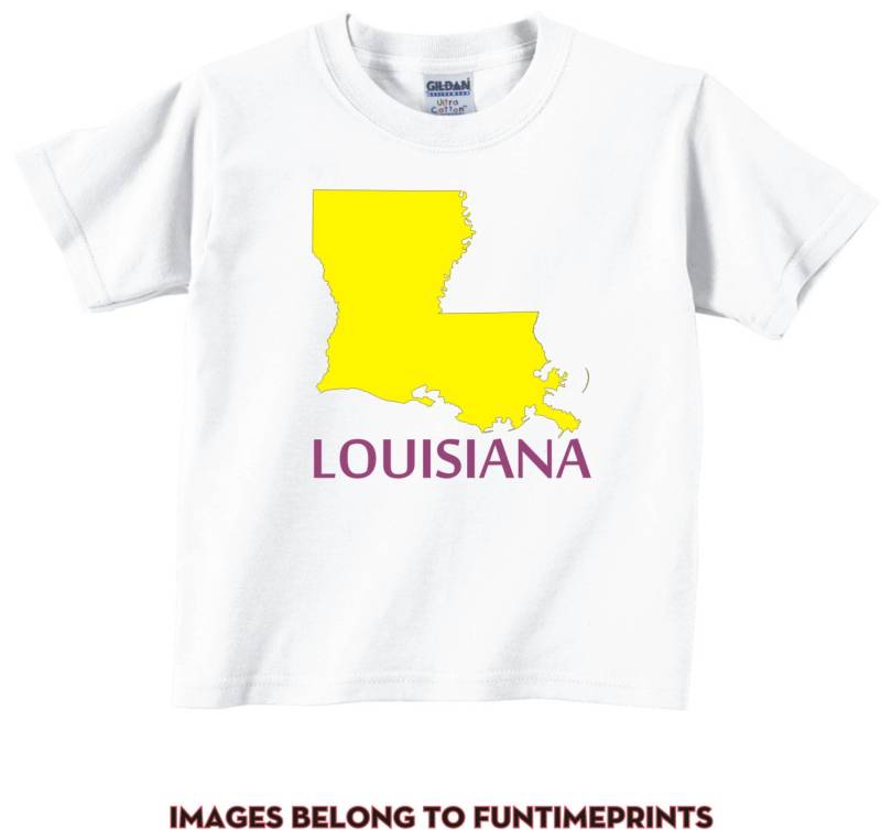Louisiana -Lustiges State Map T-Shirt Oder Bodysuit -Lustige Uni Kleidung Säugling Kleinkind Kinder -In Weiß Grau Pink Blau -141 von FunTimePrints